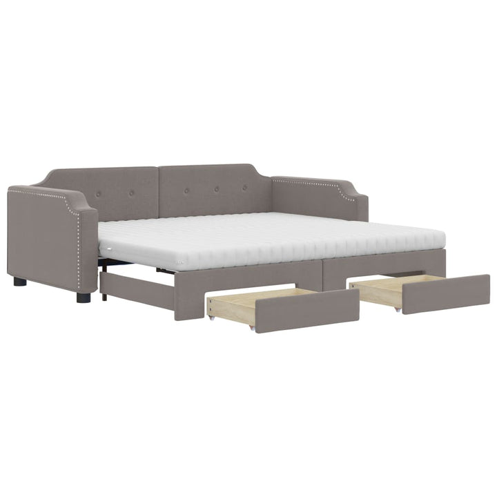 daybed med udtræk og skuffer 100x200 cm stof gråbrun