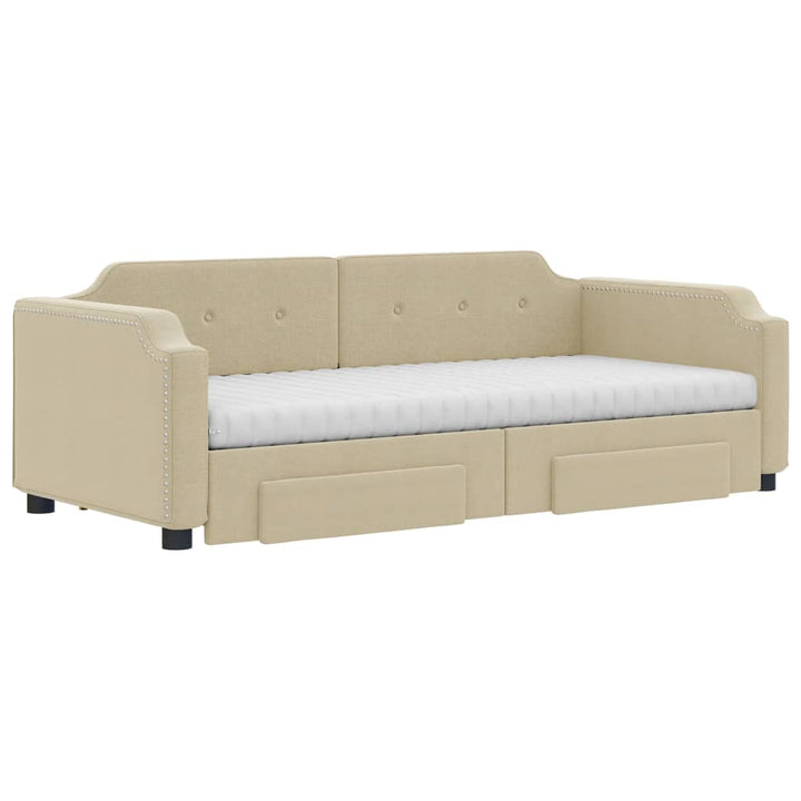 daybed med udtræk og skuffer 100x200 cm stof cremefarvet