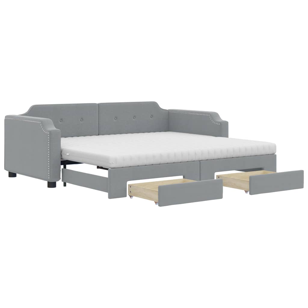 daybed med udtræk og skuffer 90x190 cm stof lysegrå