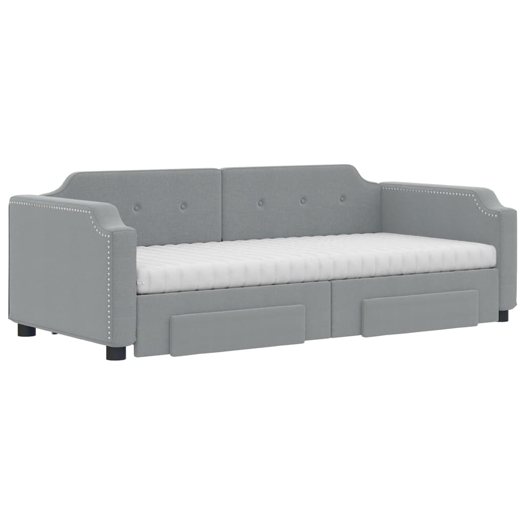 daybed med udtræk og skuffer 90x190 cm stof lysegrå