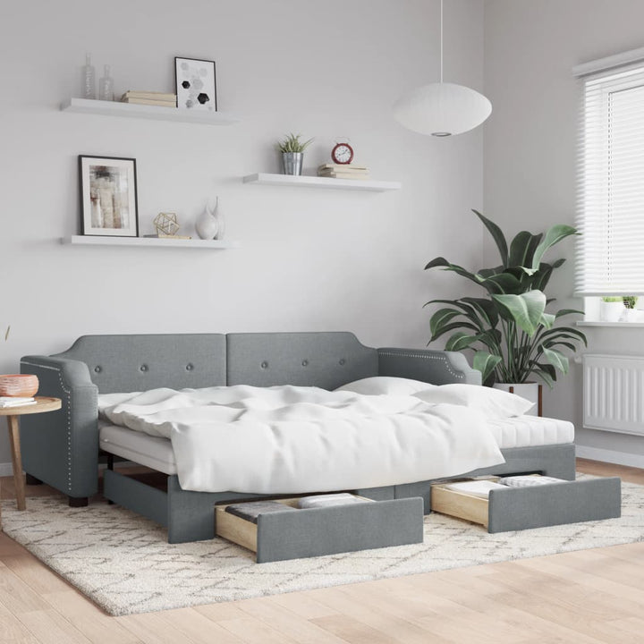 daybed med udtræk og skuffer 90x190 cm stof lysegrå