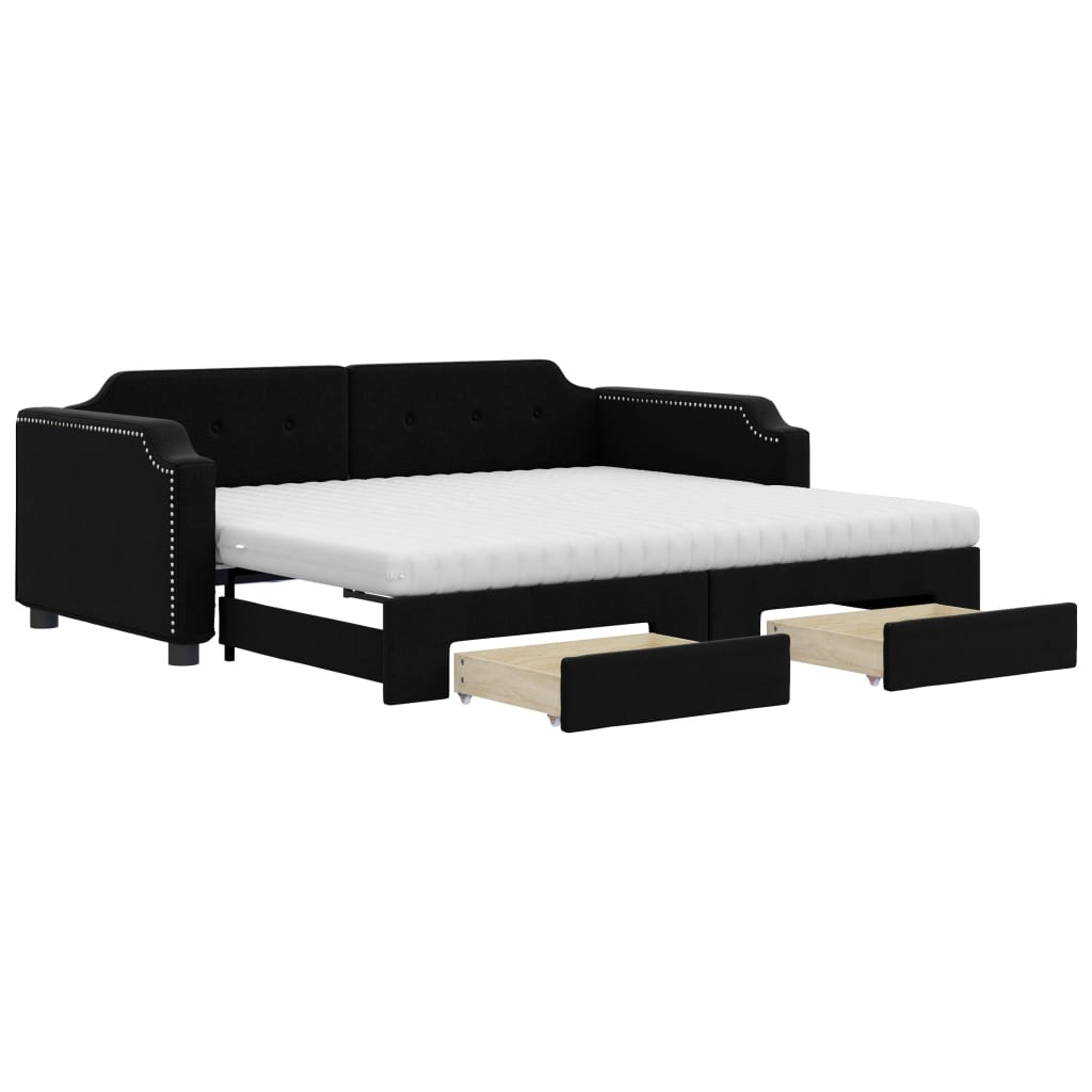 daybed med udtræk og skuffer 90x190 cm stof sort