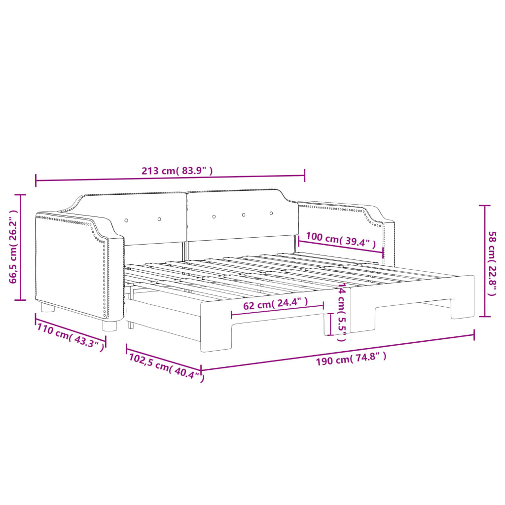 daybed med udtræk 100x190 cm stof lysegrå