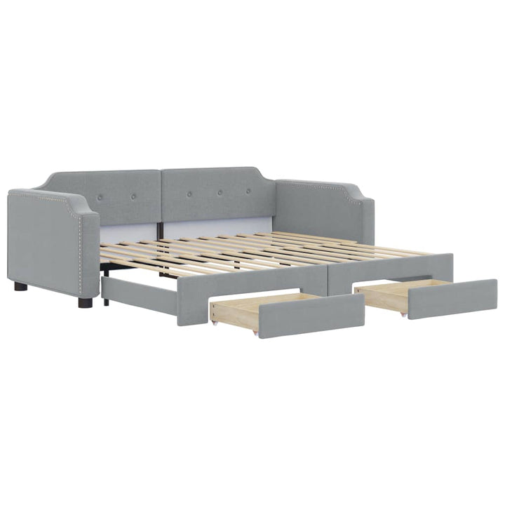 daybed med udtræk og skuffer 100x190 cm stof lysegrå