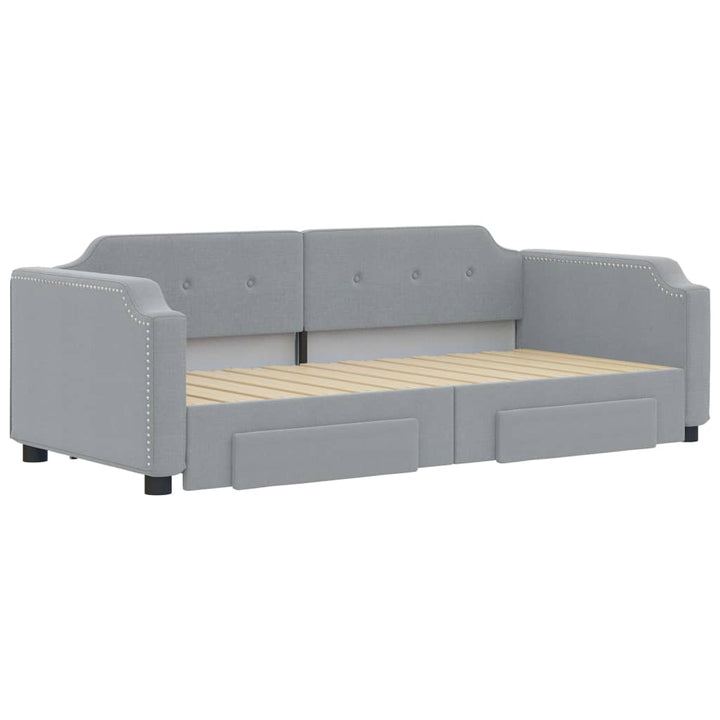 daybed med udtræk og skuffer 100x190 cm stof lysegrå
