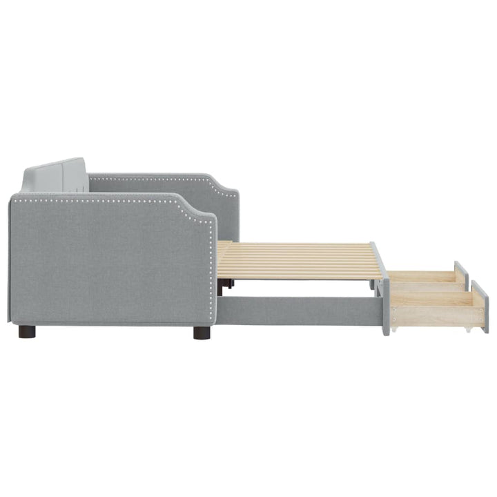 daybed med udtræk og skuffer 100x190 cm stof lysegrå