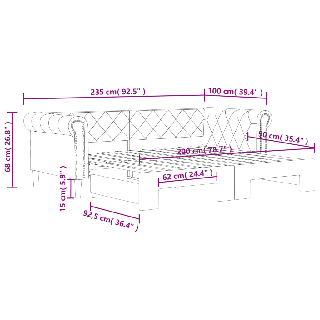 daybed med udtræk 90x200 cm kunstlæder sort