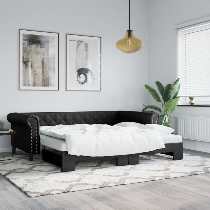 daybed med udtræk 90x200 cm kunstlæder sort