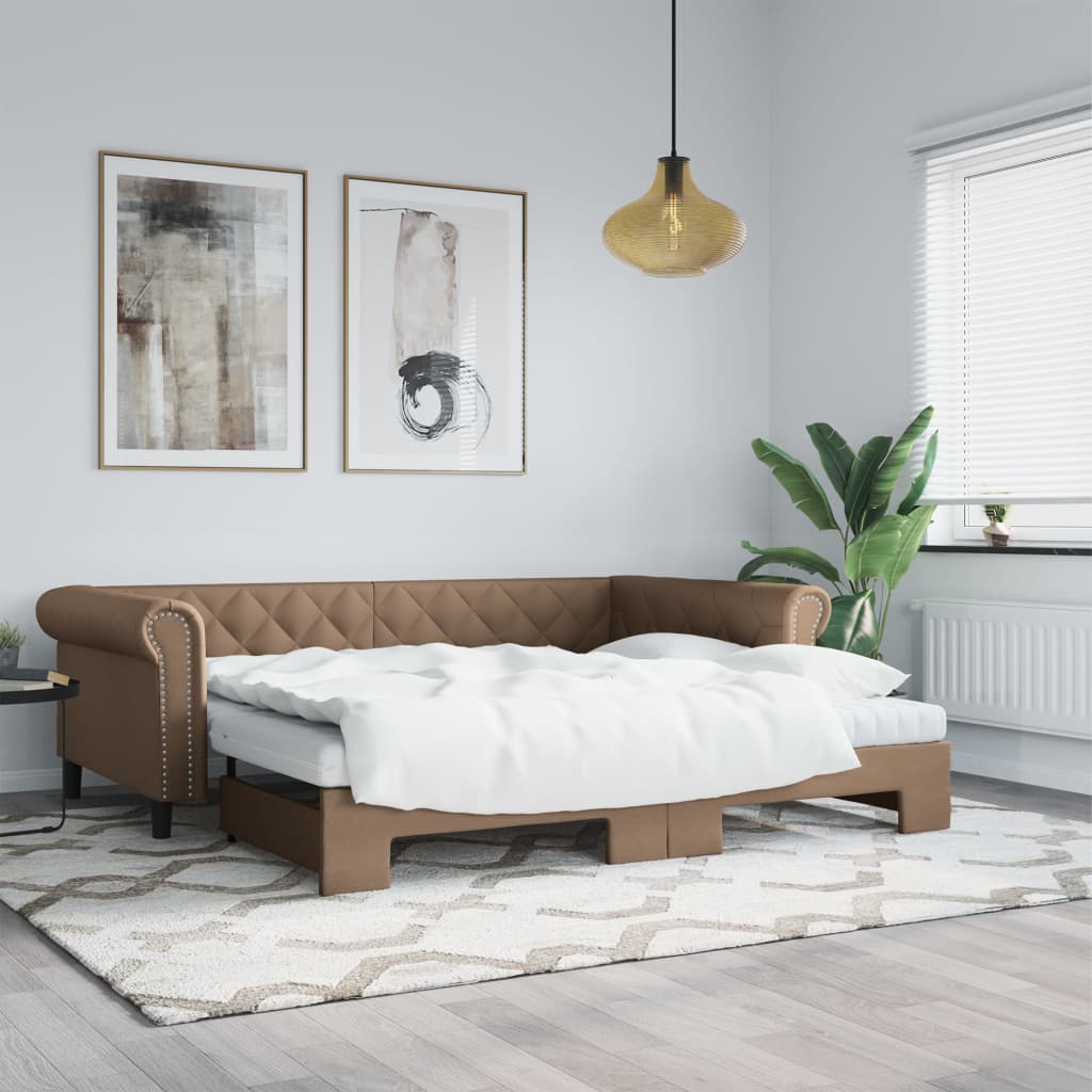 daybed med udtræk 90x200 cm kunstlæder cappuccinofarvet