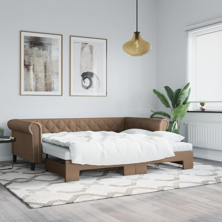 daybed med udtræk 90x200 cm kunstlæder cappuccinofarvet