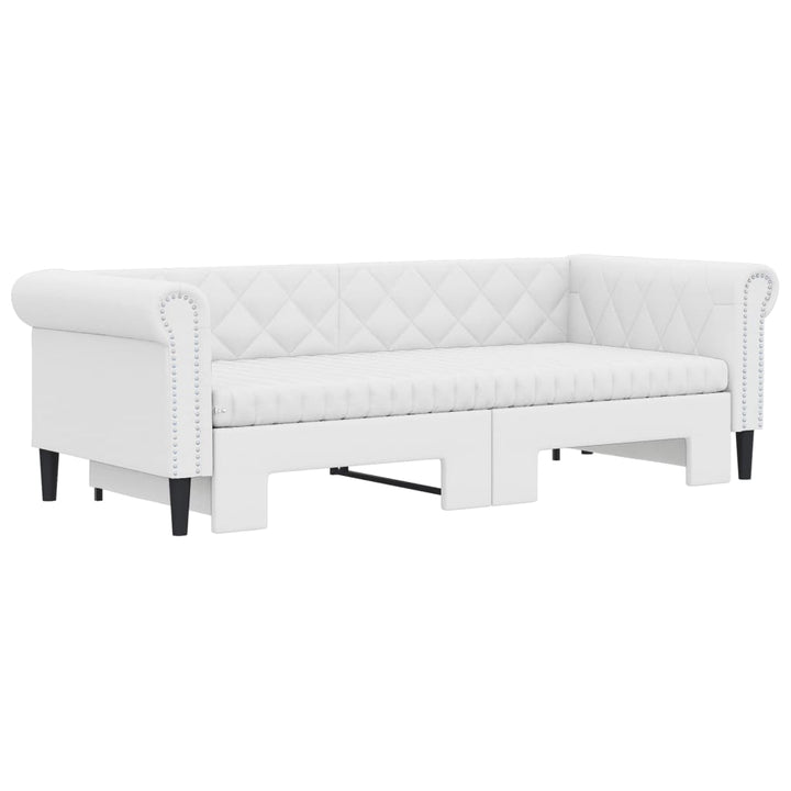 daybed med udtræk og madrasser 90x200 cm kunstlæder hvid