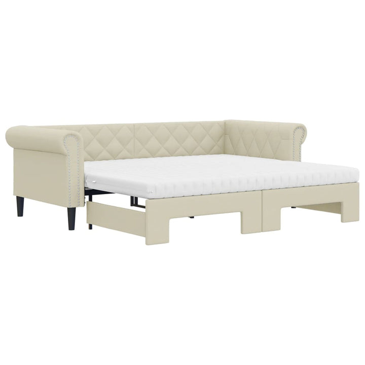 daybed med udtræk og madrasser 90x200 cm kunstlæder cremefarvet