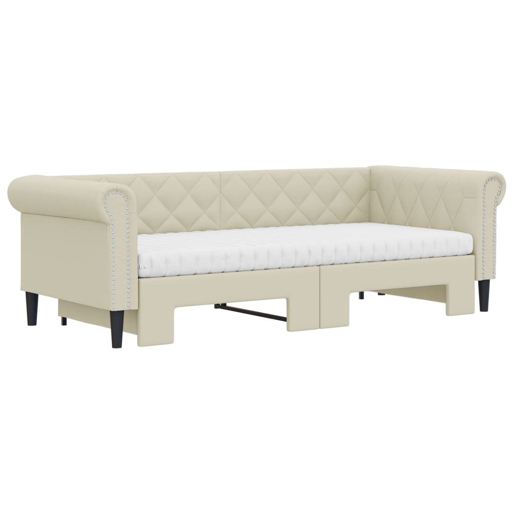 daybed med udtræk og madrasser 90x200 cm kunstlæder cremefarvet