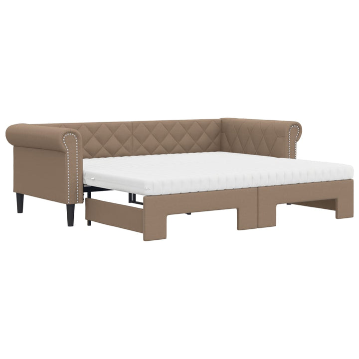 daybed med udtræk og madrasser 90x200 cm kunstlæder cappuccino