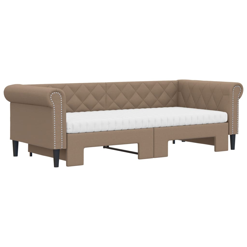 daybed med udtræk og madrasser 90x200 cm kunstlæder cappuccino