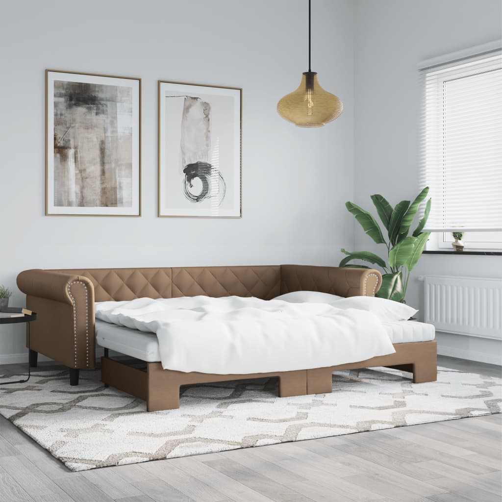 daybed med udtræk og madrasser 90x200 cm kunstlæder cappuccino