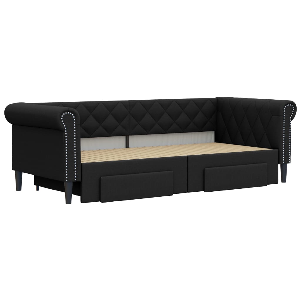daybed med udtræk og skuffer 90x200 cm kunstlæder sort