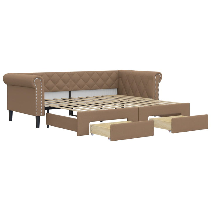 daybed med udtræk og skuffer 90x200 cm kunstlæder cappuccino
