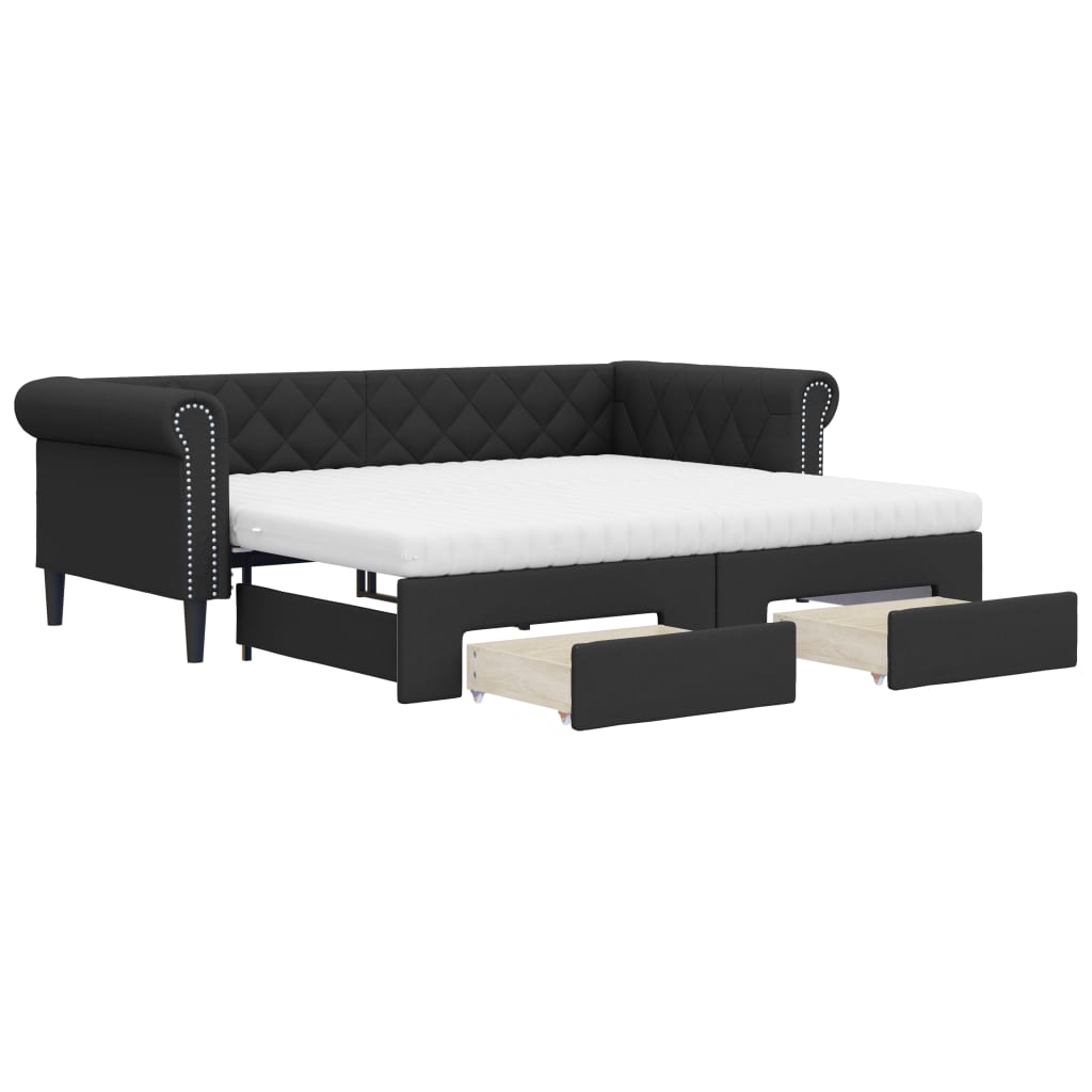 daybed med udtræk og skuffer 90x200 cm kunstlæder sort