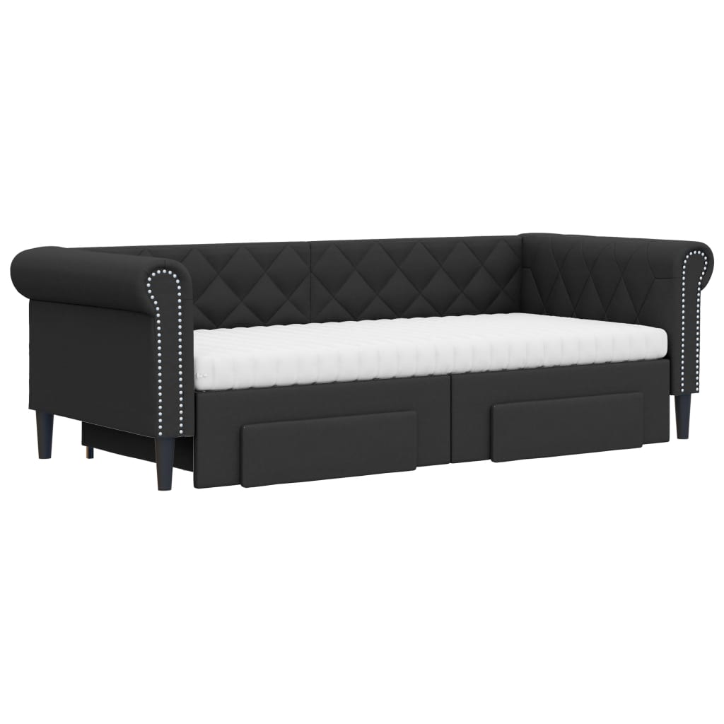 daybed med udtræk og skuffer 90x200 cm kunstlæder sort