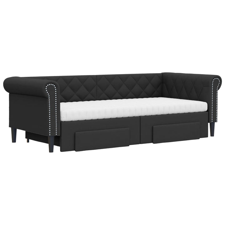 daybed med udtræk og skuffer 90x200 cm kunstlæder sort
