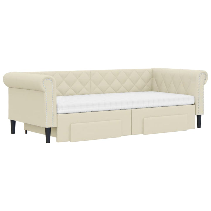 daybed med udtræk og skuffer 90x200 cm kunstlæder cremefarvet