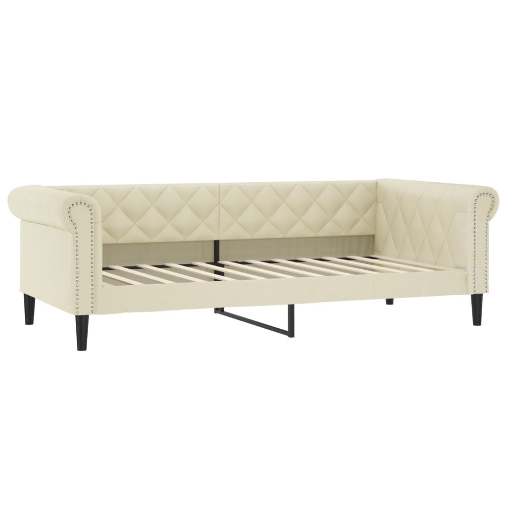 daybed med udtræk og skuffer 90x200 cm kunstlæder cremefarvet