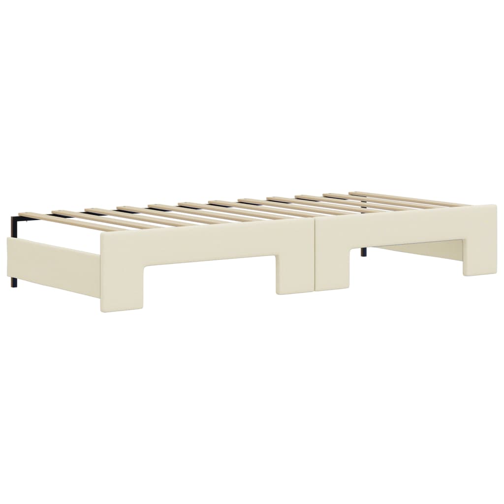 daybed med udtræk og skuffer 90x200 cm kunstlæder cremefarvet