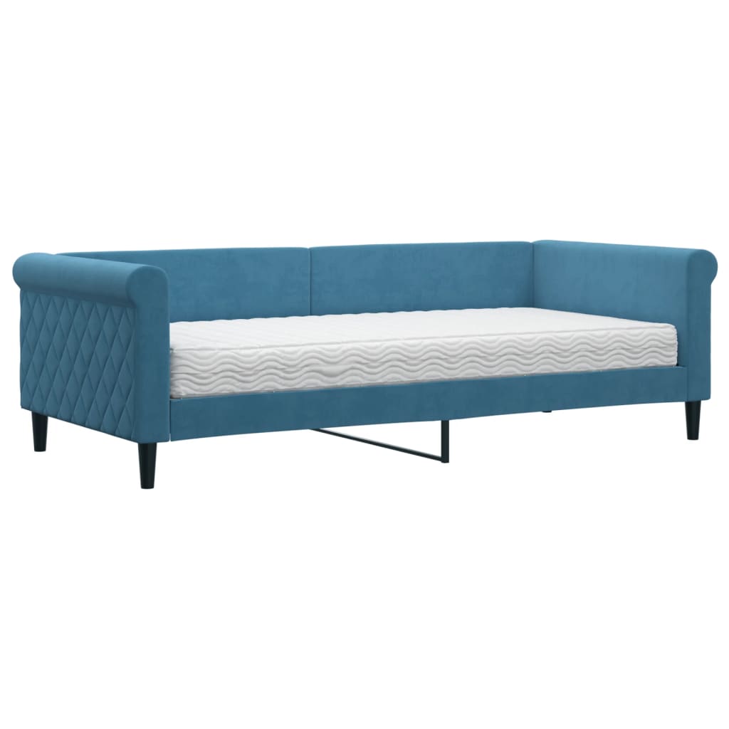 daybed med madras 90x200 cm velour blå