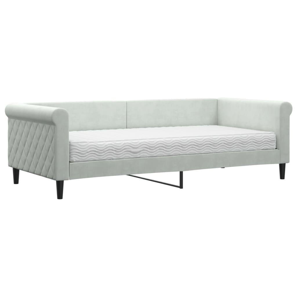 daybed med madras 90x200 cm velour lysegrå
