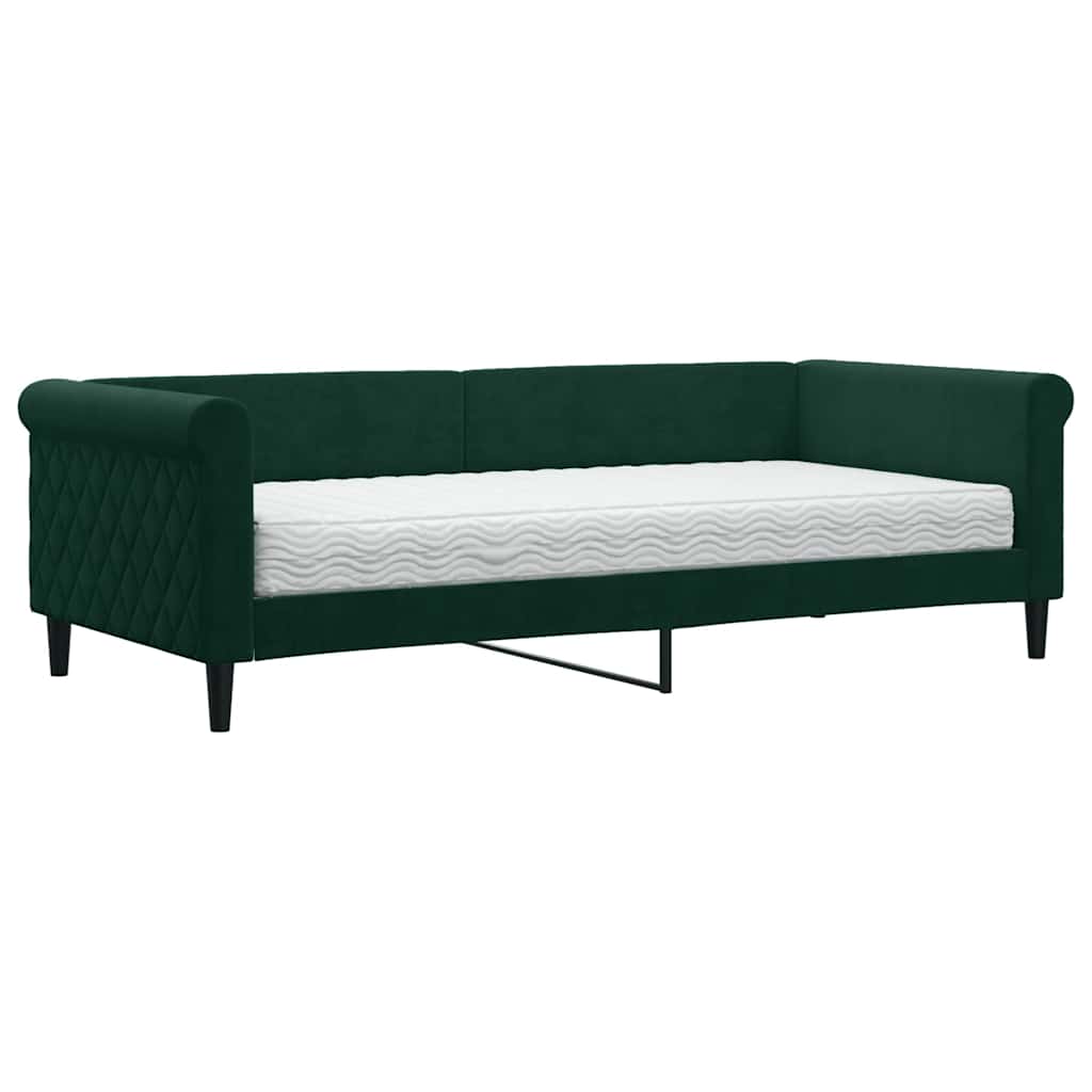 daybed med madras 90x200 cm velour mørkegrøn