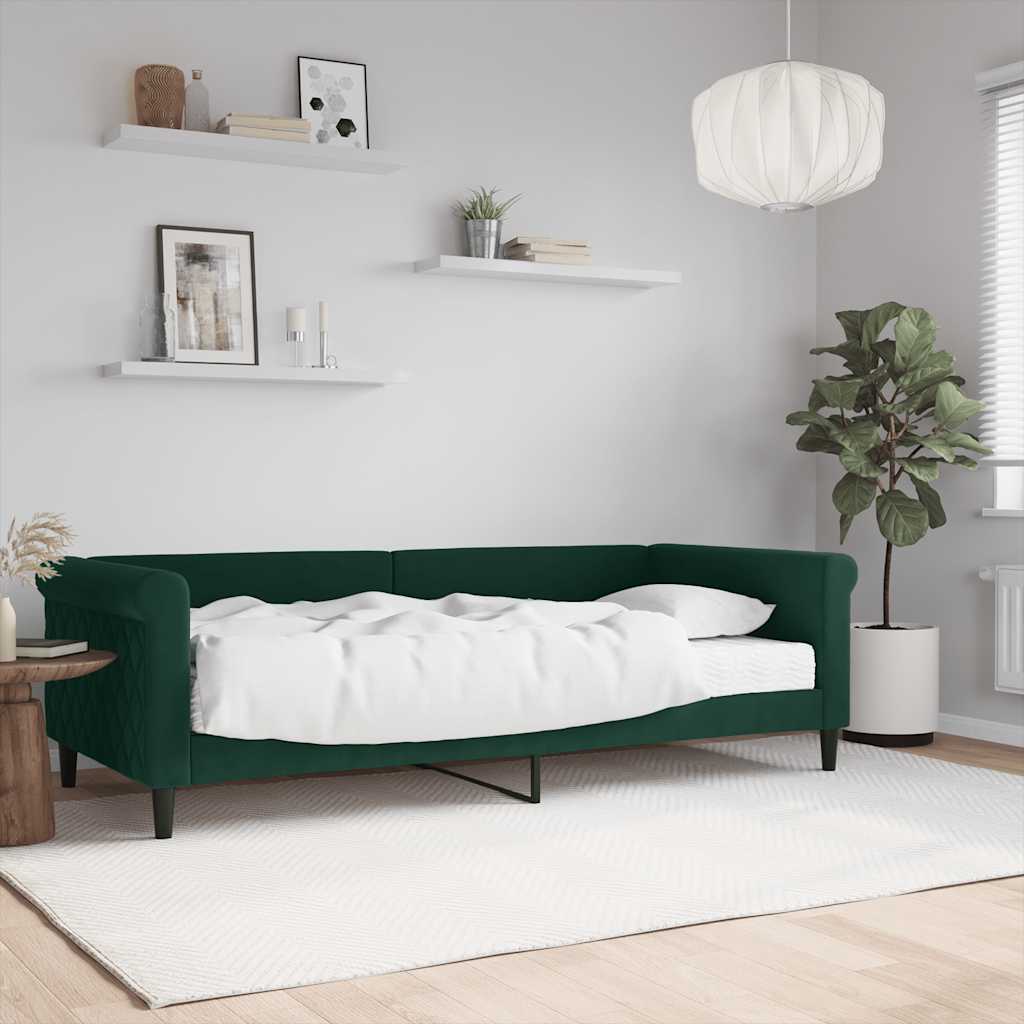 daybed med madras 90x200 cm velour mørkegrøn