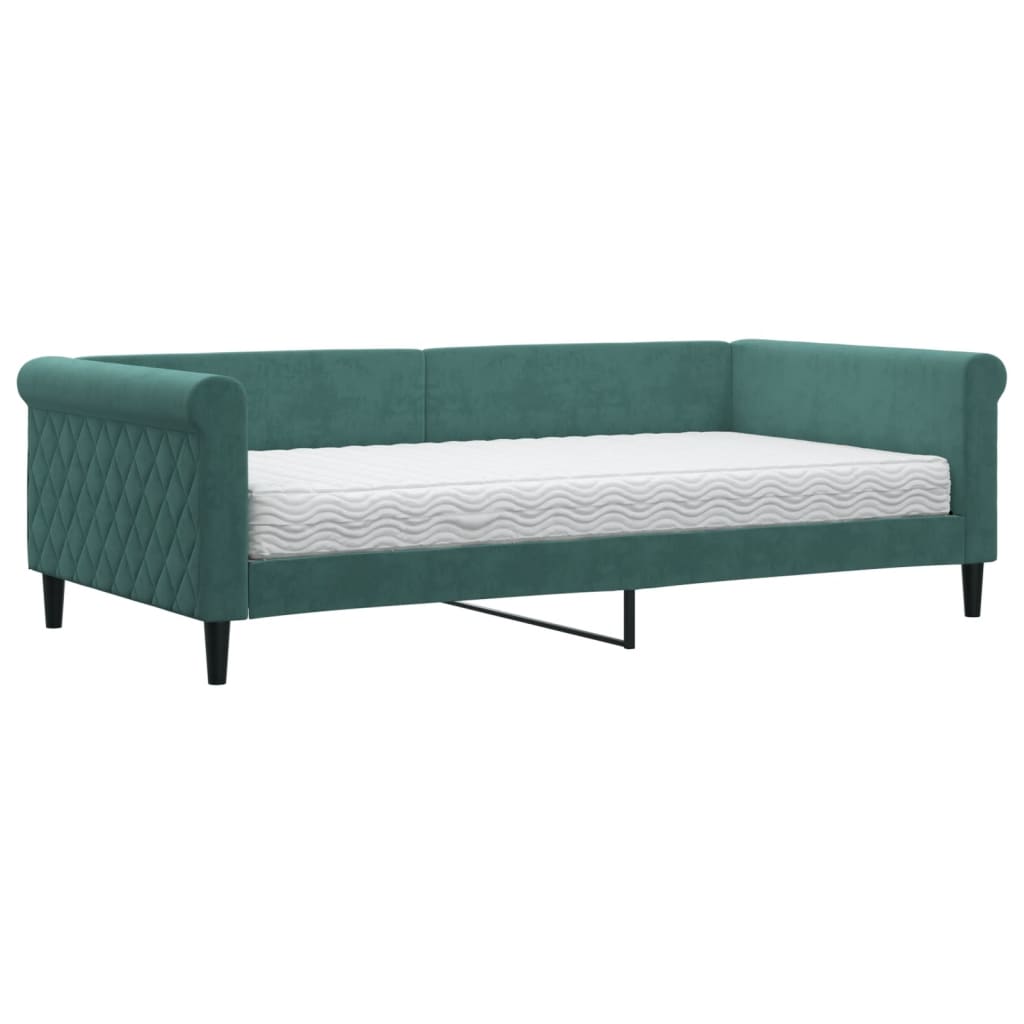 daybed med madras 100x200 cm velour mørkegrøn