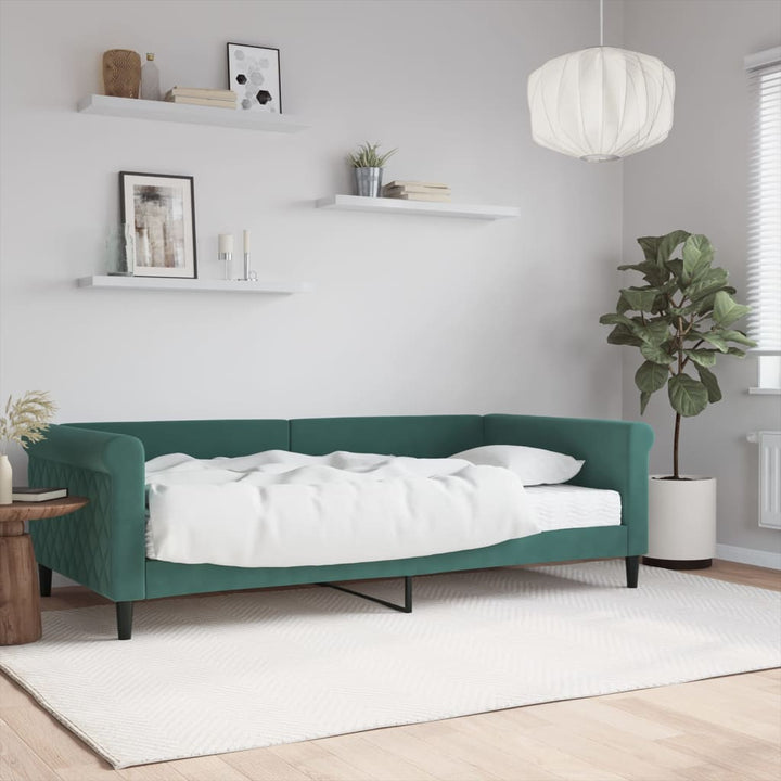 daybed med madras 100x200 cm velour mørkegrøn