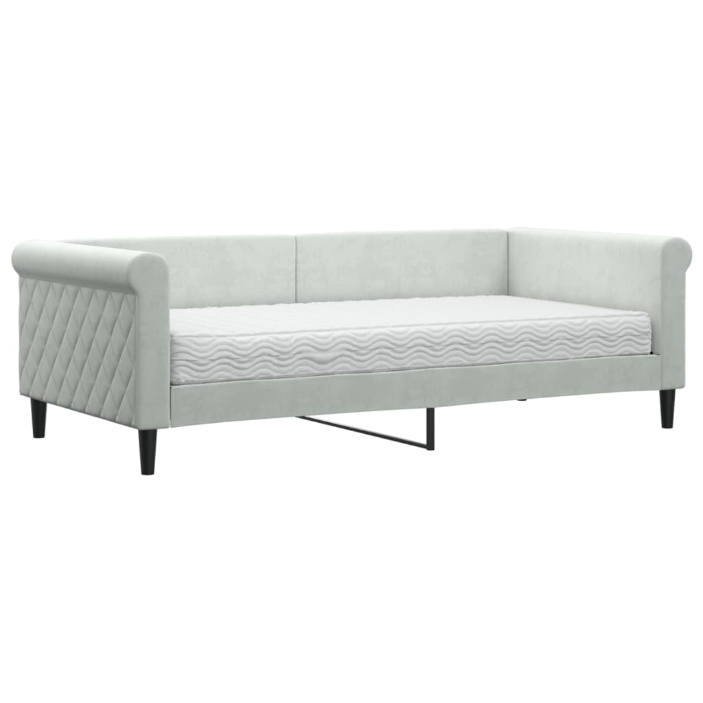 daybed med madras 90x190 cm velour lysegrå