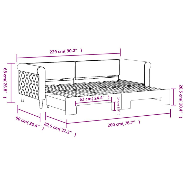 daybed med udtræk 80x200 cm velour blå