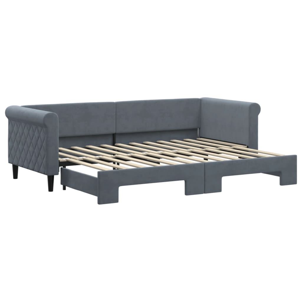 daybed med udtræk 80x200 cm velour mørkegrå