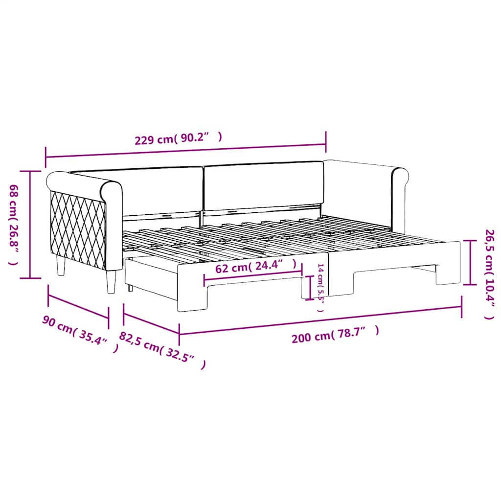 daybed med udtræk 80x200 cm velour mørkegrøn