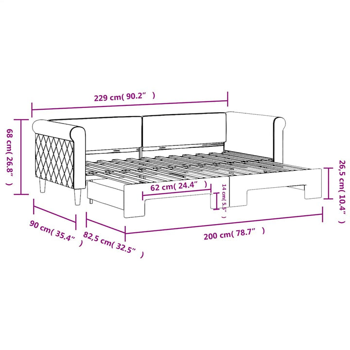 daybed med udtræk 80x200 cm velour mørkegrøn
