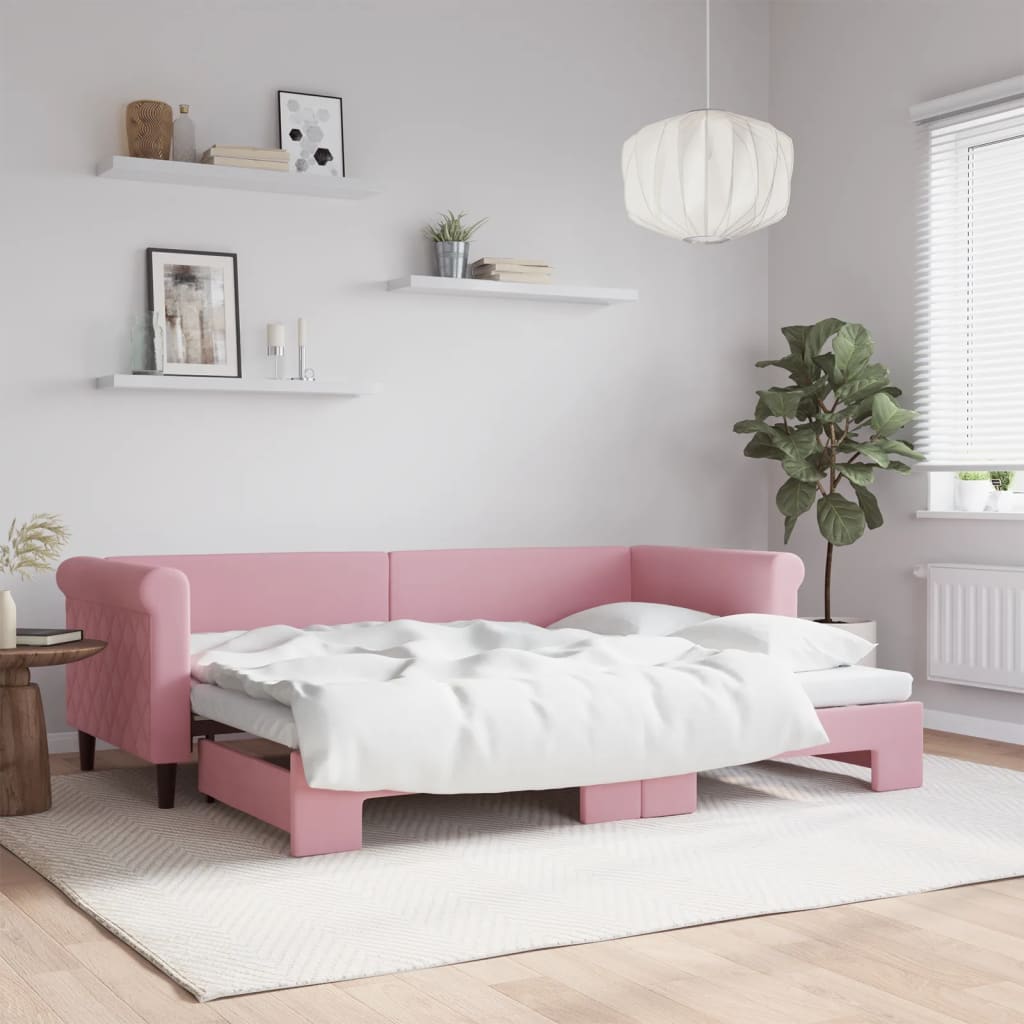 daybed med udtræk 80x200 cm velour lyserød