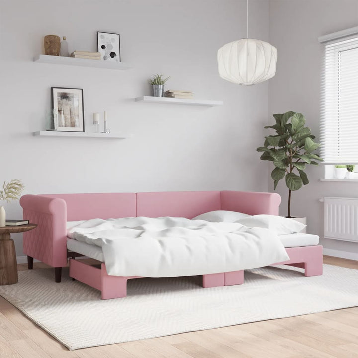 daybed med udtræk 80x200 cm velour lyserød