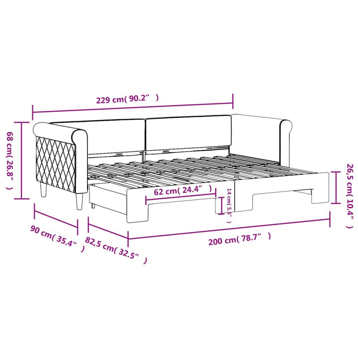 daybed med udtræk 80x200 cm velour sort