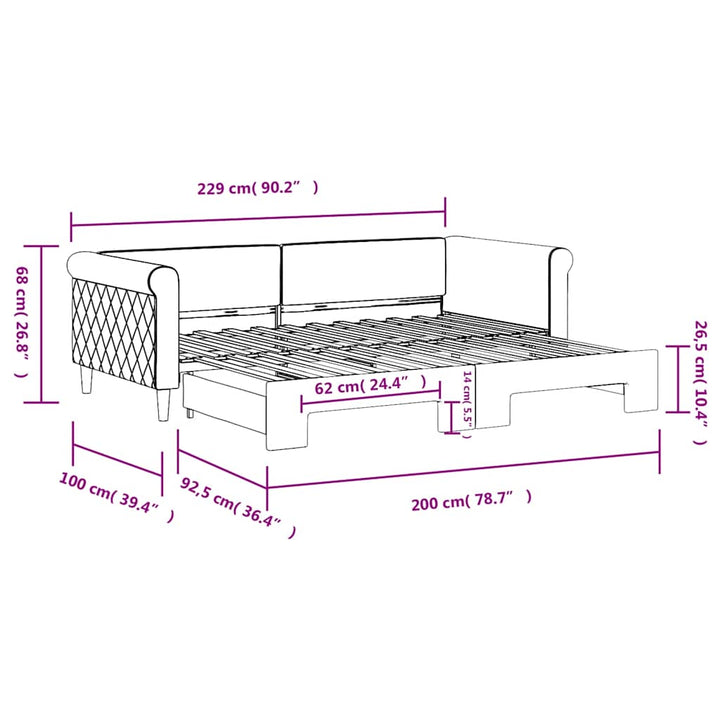 daybed med udtræk 90x200 cm velour blå