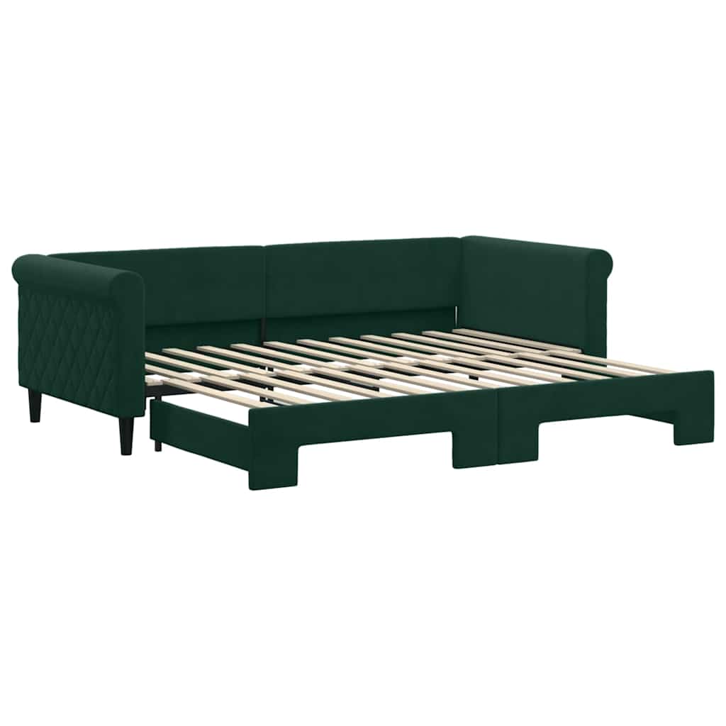 daybed med udtræk 90x200 cm velour mørkegrøn