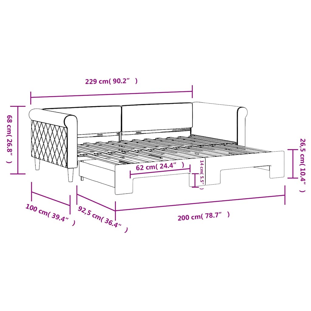 daybed med udtræk 90x200 cm velour mørkegrøn