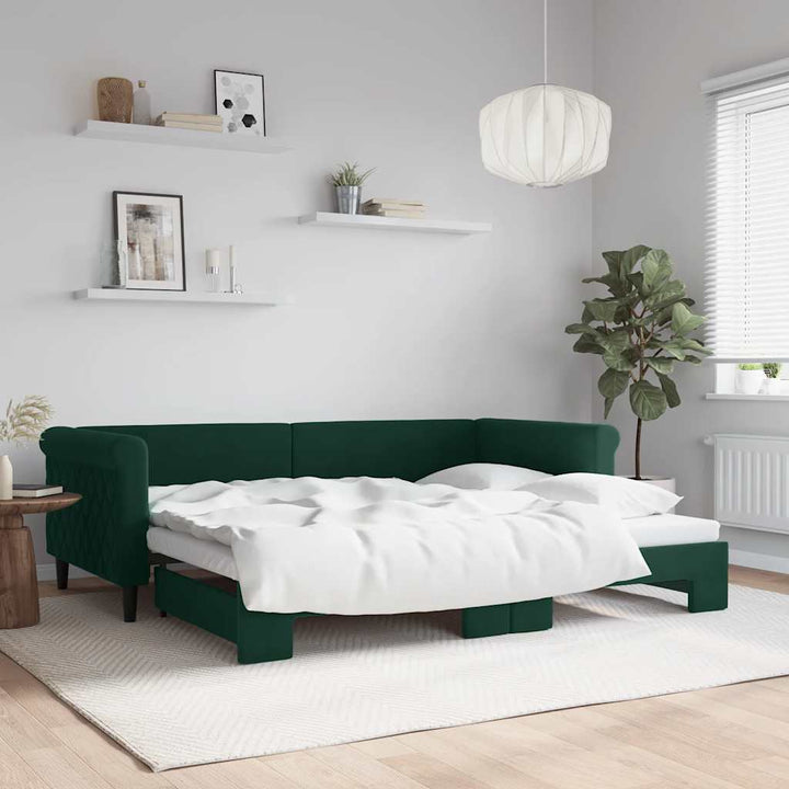daybed med udtræk 90x200 cm velour mørkegrøn