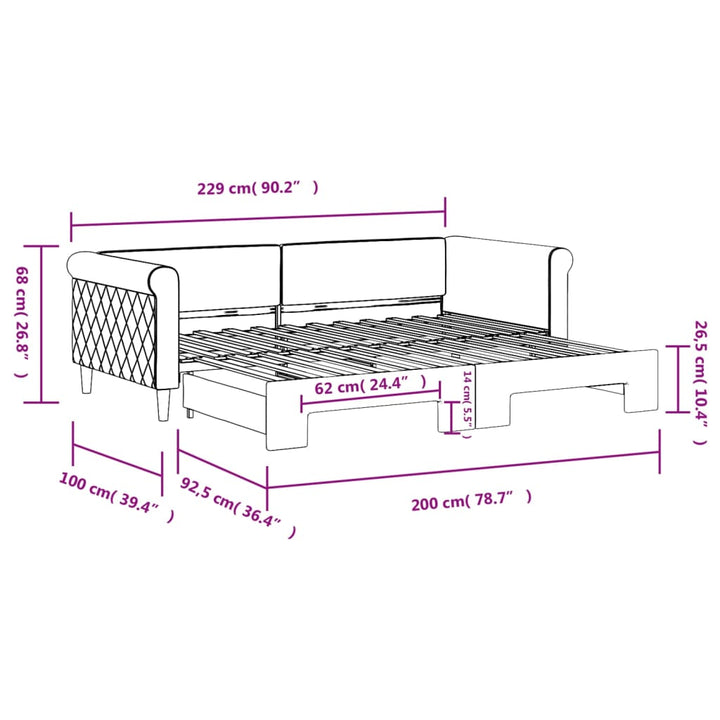 daybed med udtræk 90x200 cm velour sort