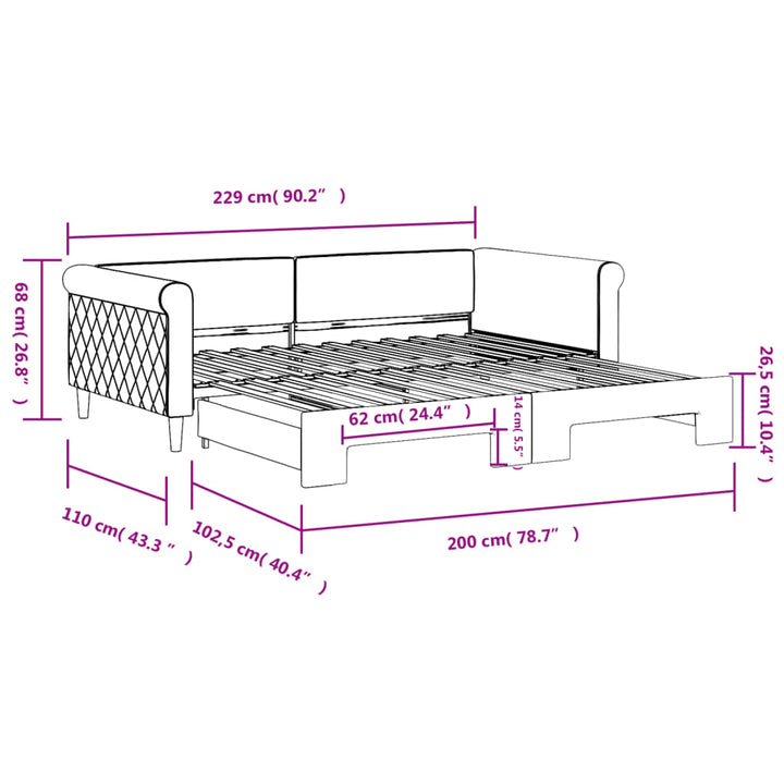 daybed med udtræk 100x200 cm velour blå