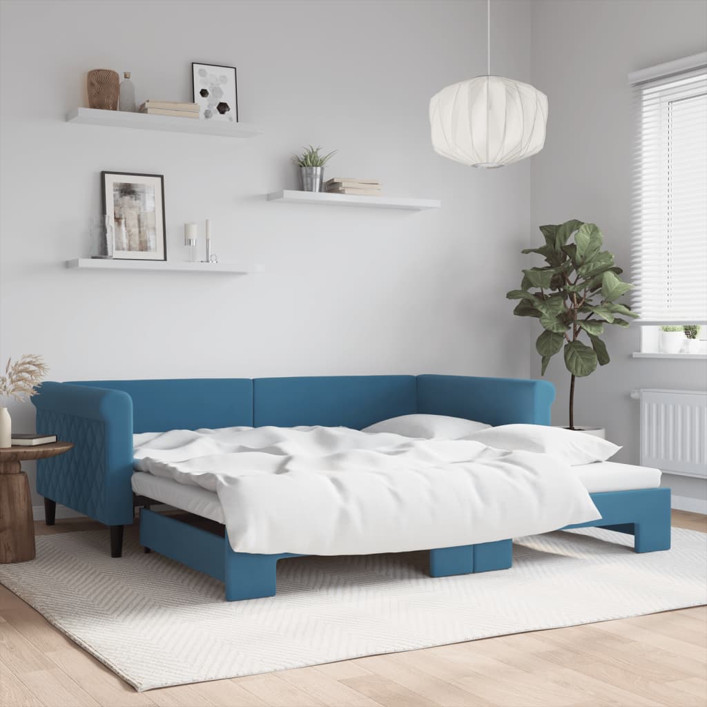 daybed med udtræk 100x200 cm velour blå