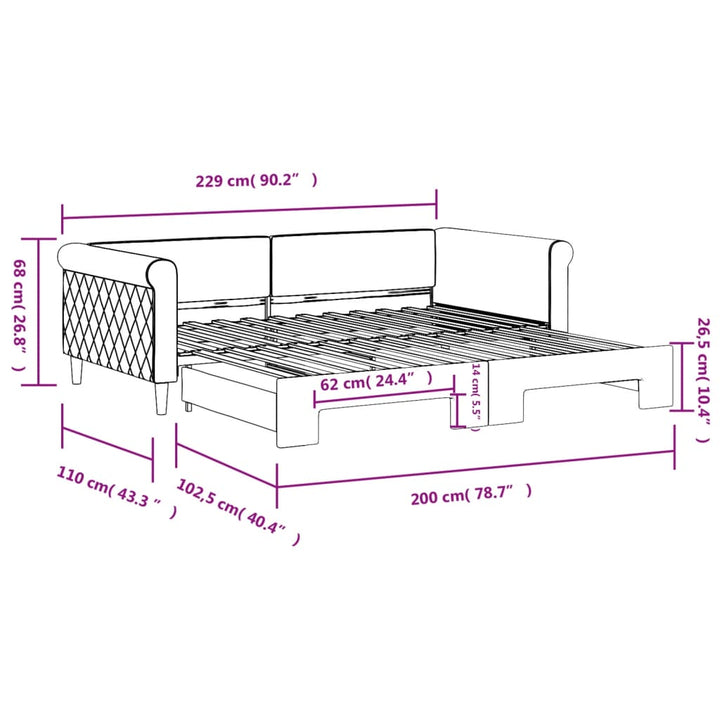 daybed med udtræk 100x200 cm velour lysegrå